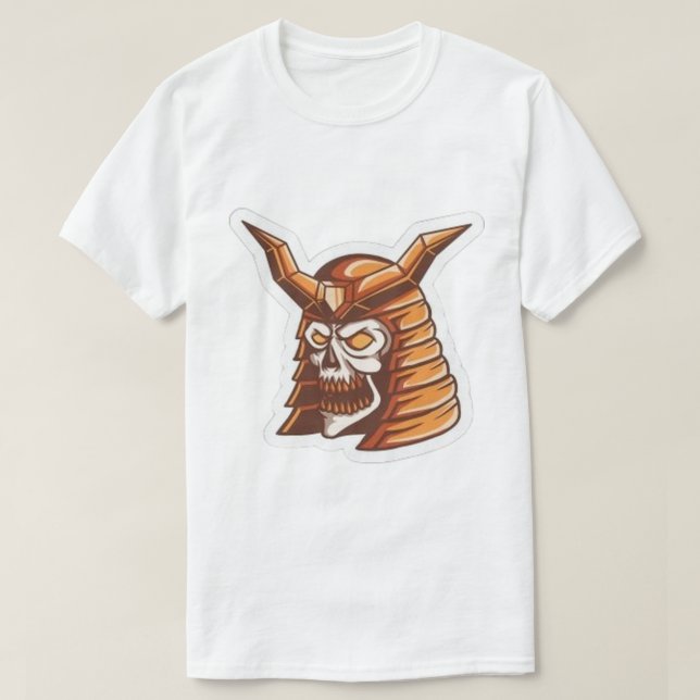 T-Shirt graphique crâne de samouraï blanc (Design devant)