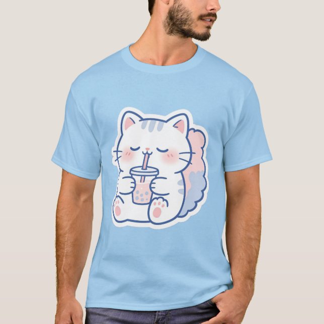 T-shirt graphique Cute Kawaii Boba Cat Bubble Tea (Devant)