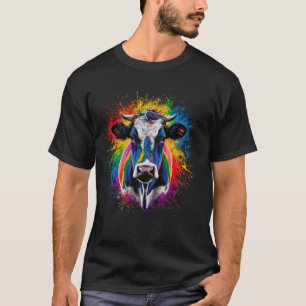 T-shirt Graphique d'art de la vache à peinture colorée