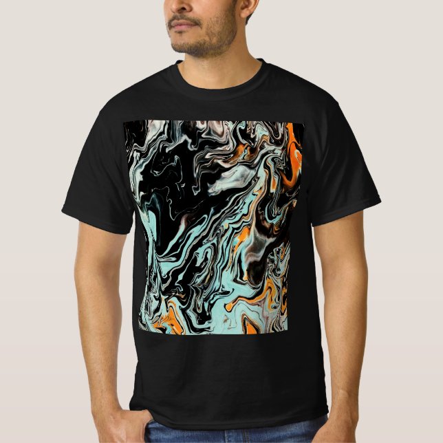 T-Shirt Graphique d'Art Fluide en Marbre Abstrait  (Devant)