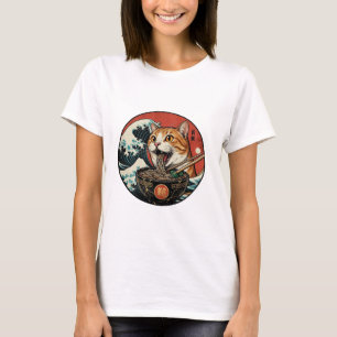 T-Shirt Graphique d'Art Japonais Ramen Chat Vintag