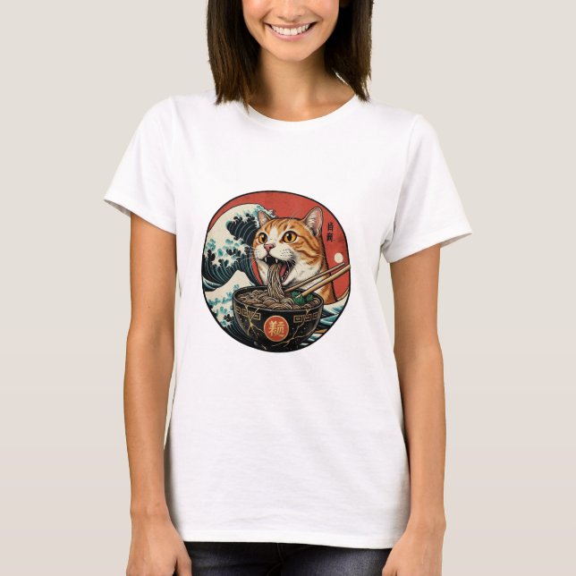 T-Shirt Graphique d'Art Japonais Ramen Chat Vintag (Devant)