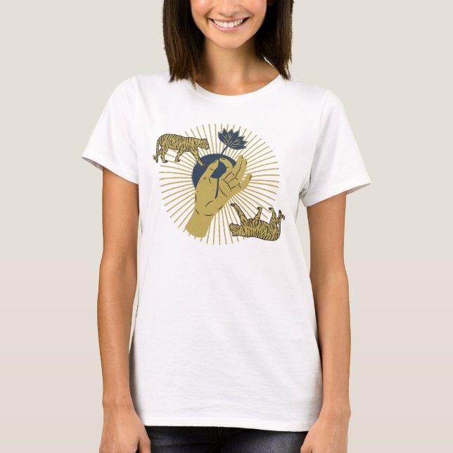T-shirt Graphique de Boho Tigre et Sunburst (Devant)