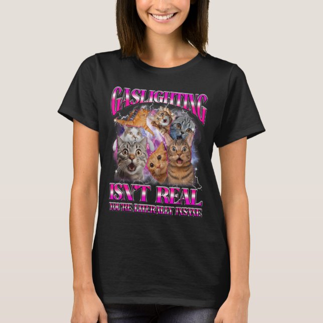 T-shirt Graphique de Bootleg de Mème de Chat Drôle Gasligh (Devant)