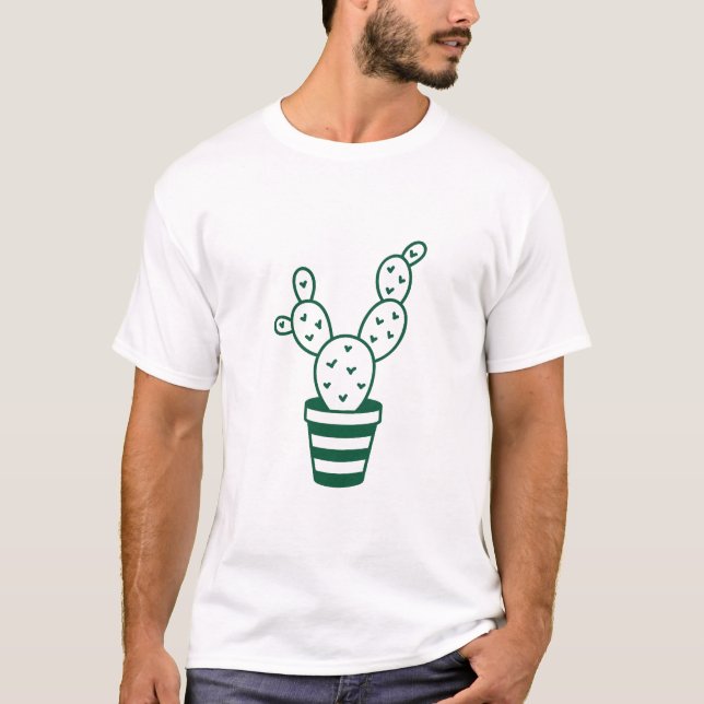 T-shirt Graphique de cactus vert contour blanc (Devant)