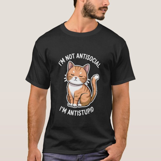T-shirt Graphique de chat antisocial drôle (Devant)