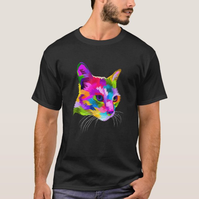 T-shirt Graphique de chat coloré (Devant)