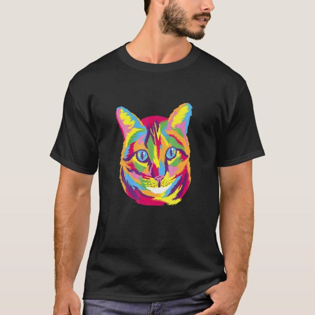T-shirt Graphique de chat coloré (Devant)