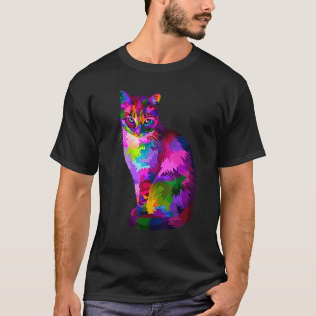 T-shirt Graphique de chat cool coloré (Devant)
