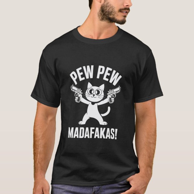 T-shirt Graphique de chat Pew drôle 03 (Devant)