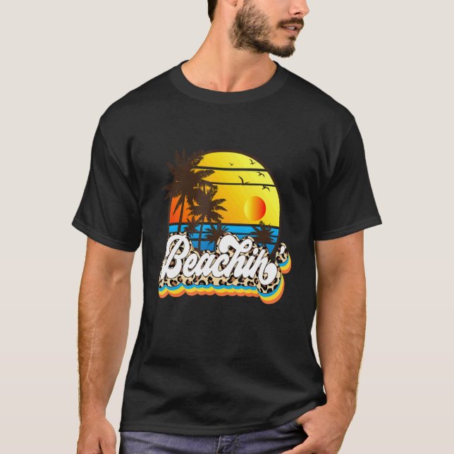 T-shirt Graphique de coucher de soleil de léopard de plage (Devant)