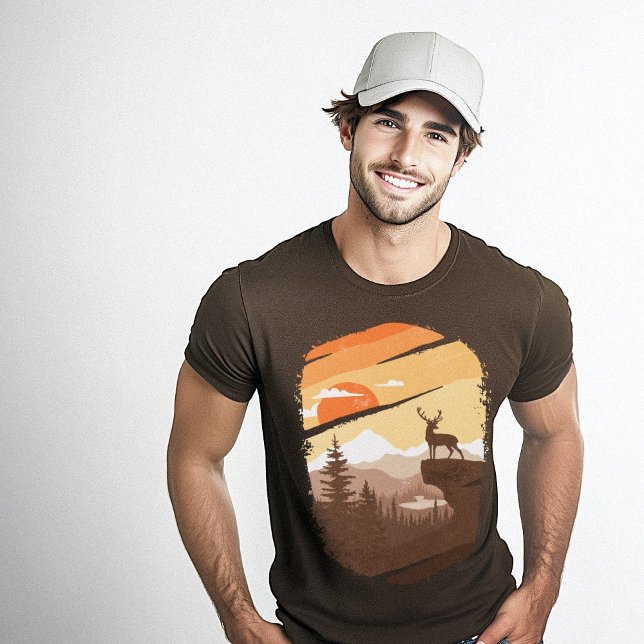T-shirt Graphique de la faune des cerfs Brown (Deer Wildlife Graphic Brown T-Shirt)