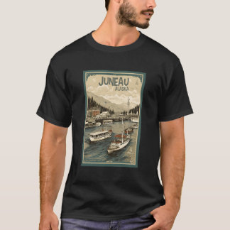 T-shirt Graphique de l'affiche de voyage Juneau Alaska Vin