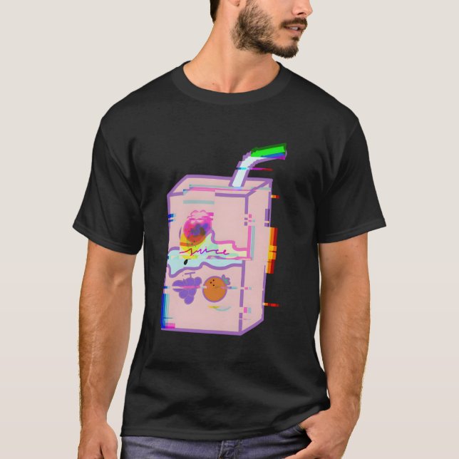 T-shirt Graphique de l'effet Glitch de boîte de jus (Devant)