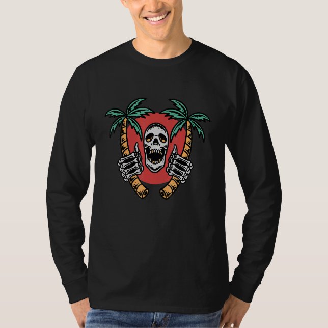 T-shirt Graphique de l'île de palmiers crâniens - Skull He (Devant)