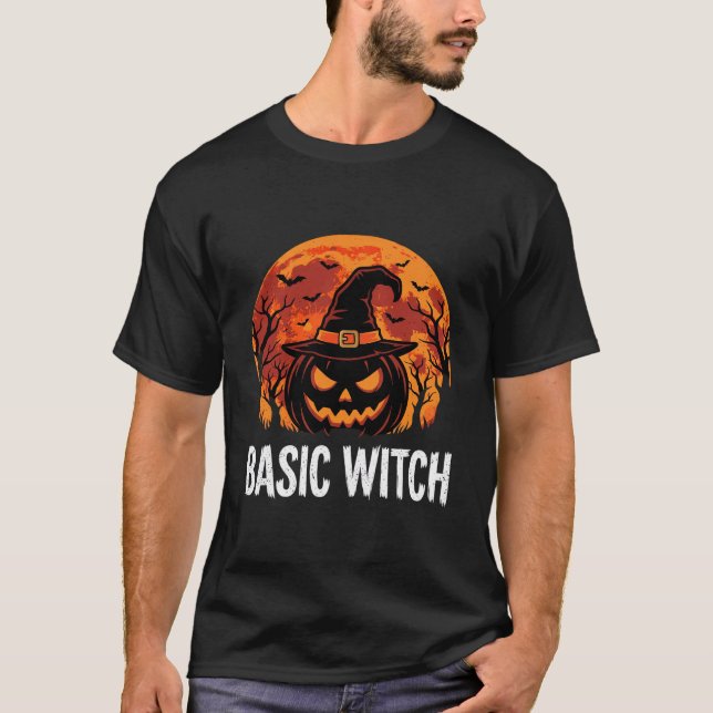 T-shirt Graphique de lune de citrouille de sorcière de bas (Devant)