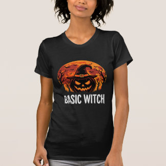 T-shirt Graphique de lune de citrouille de sorcière de bas