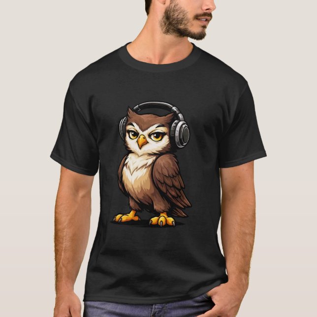 T-shirt Graphique de mascotte de DJ chouette cool (Devant)