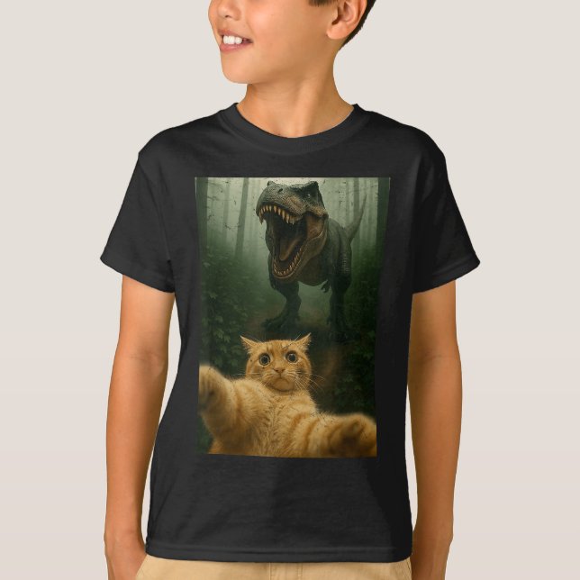 T-shirt Graphique de mème de dinosaure de selfie de chat d (Devant)