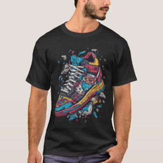 T-shirt Graphique de mode de rue de baskets explosives col