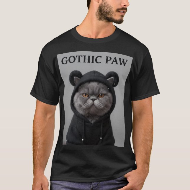 T-shirt graphique de mode urbaine avec chat à capu (Devant)
