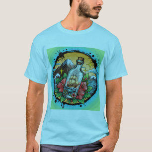 T-shirt Graphique de navire ancien dans une bouteille, fan