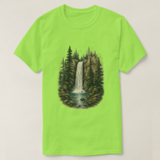 T-Shirt Graphique de Paysage de Cascade de Forêt