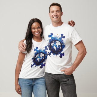 T-shirt Graphique de pièce de puzzle de la planète Terre -