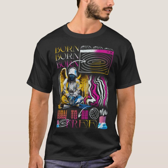 T-shirt Graphique de rue Abstrait "Né pour être libre" (Devant)