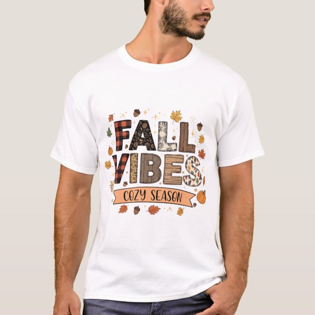 T-shirt Graphique de saison confortable de automne Vibes (Devant)