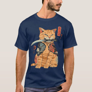 T-shirt Graphique de tatouage japonais Samurai Ninja Cat K