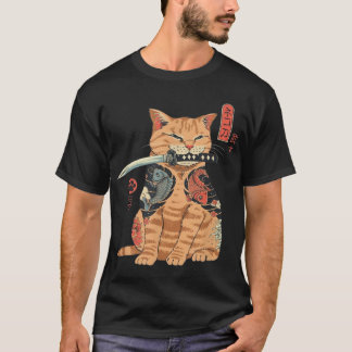 T-shirt Graphique de tatouage japonais Samurai Ninja Cat K