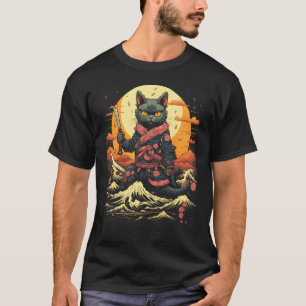 T-shirt Graphique de tatouage rétro de chat ninja samouraï