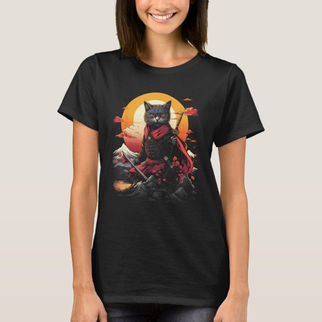 T-shirt Graphique de tatouage rétro japonais Samurai Ninja (Devant)
