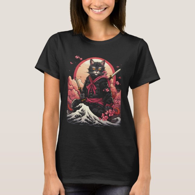 T-shirt Graphique de tatouage rétro japonais Samurai Ninja (Devant)