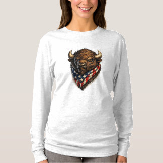 T-shirt Graphique de tête de buffle patriote américain