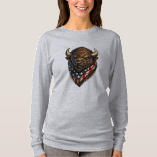 T-shirt Graphique de tête de buffle patriote américain