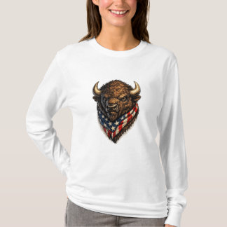 T-shirt Graphique de tête de buffle patriote américain