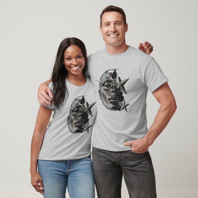 T-shirt Graphique de visage argent métallisé (Unisexe)