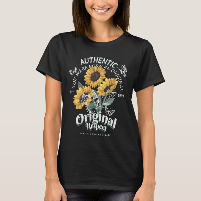 T-shirt Graphique des tournesols et papillons (Devant)