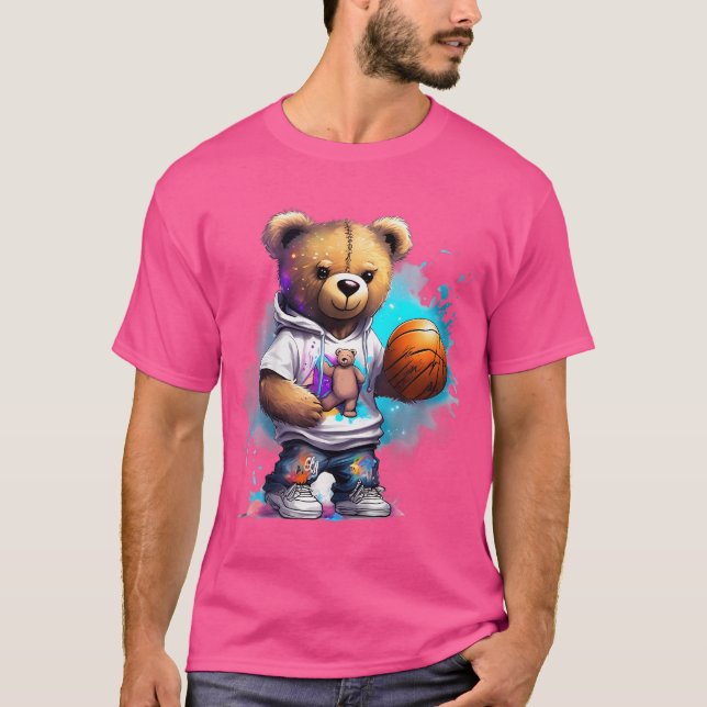 T-shirt Graphique d'ours en peluche de basket-ball pour en (Devant)