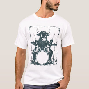 T-shirt graphique drôle de batteur taureau rock st