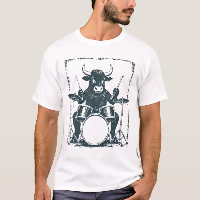 T-shirt graphique drôle de batteur taureau rock st (Devant)