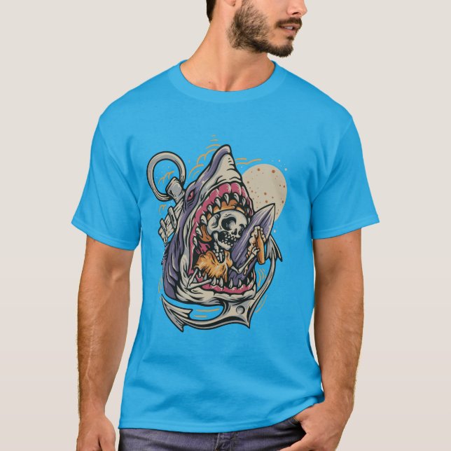 T-shirt graphique drôle de requin surfant sur un s (Devant)