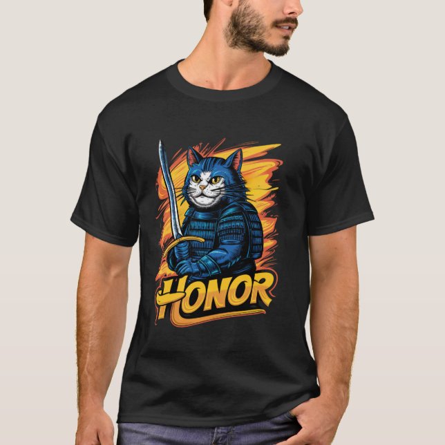 T-shirt Graphique du chat samouraï d'honneur (Devant)