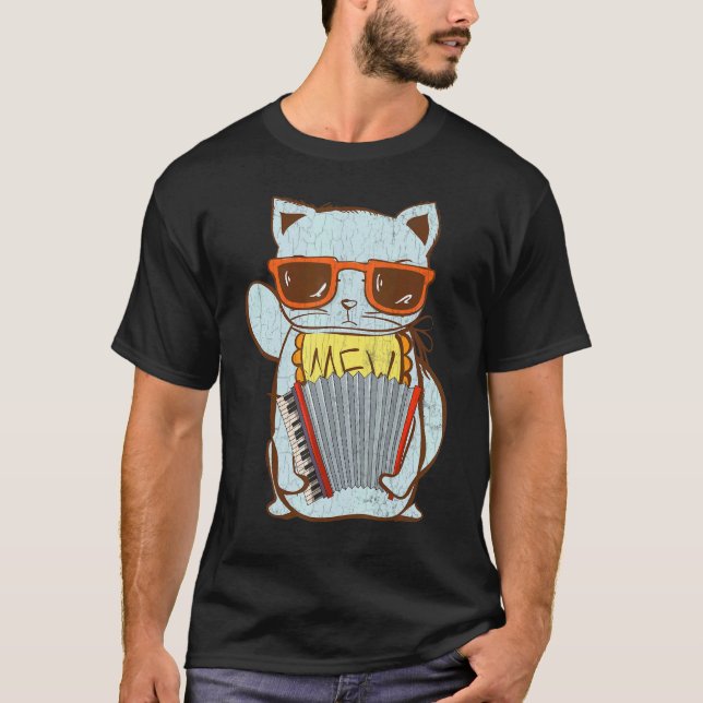 T-shirt Graphique du lecteur Accordion Lecture Chat (Devant)