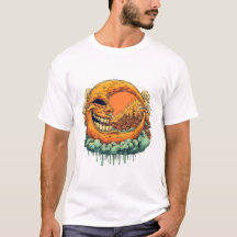 T-shirt graphique du village en feu sous la lune f