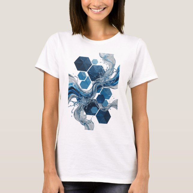 T-shirt graphique Edgy Blue WATER AND HEXAGONS (Devant)