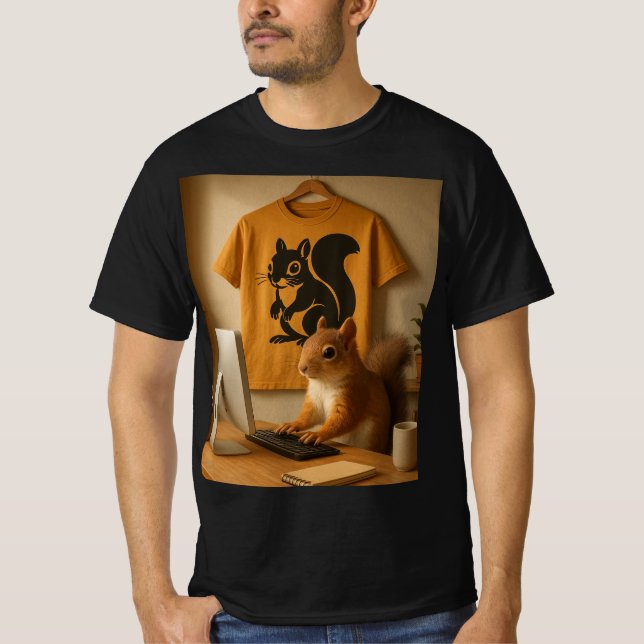 T-shirt graphique en écureuil et ordinateur portab (Devant)
