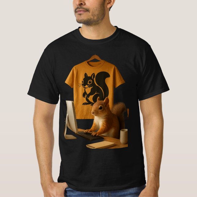 T-shirt graphique en écureuil et ordinateur portab (Devant)